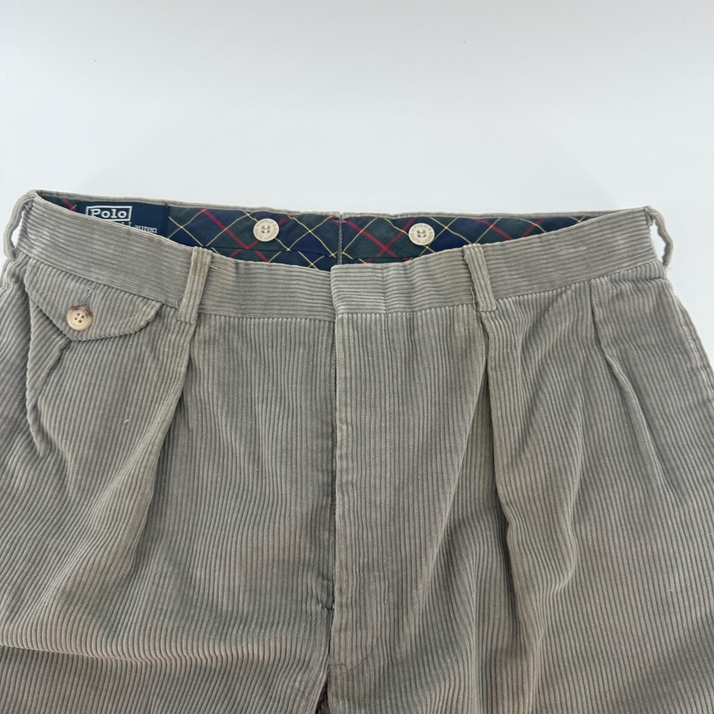 Vintage Polo Ralph Lauren Mens Gray Pleated Corduroy Trousers 33